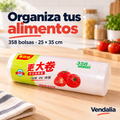 Rollo de 358 bolsas para alimentos de 25 por 35 cm. Portada Vendalia.