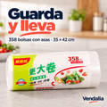 Rollo de 358 bolsas con asas de 35 por 42 cm. Portada Vendalia.