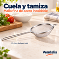 Colador de acero inoxidable con malla fina. Portada Vendalia.