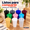 Vasos con tapa y popote, paquete de 10 en colores surtidos · portada Vendalia