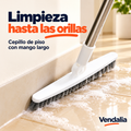 Cepillo blanco para pisos con mango metálico, portada Vendalia