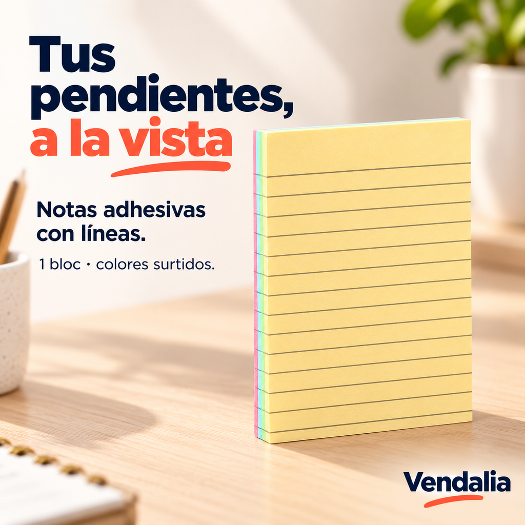 Bloc de notas adhesivas rayadas en colores, portada — Vendalia