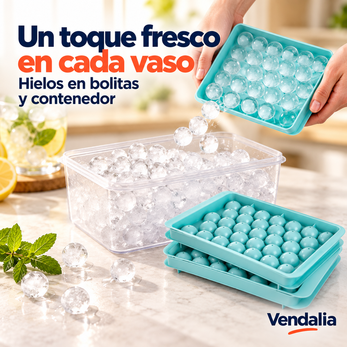 Molde para Hielos en Bolitas con Contenedor — portada Vendalia.