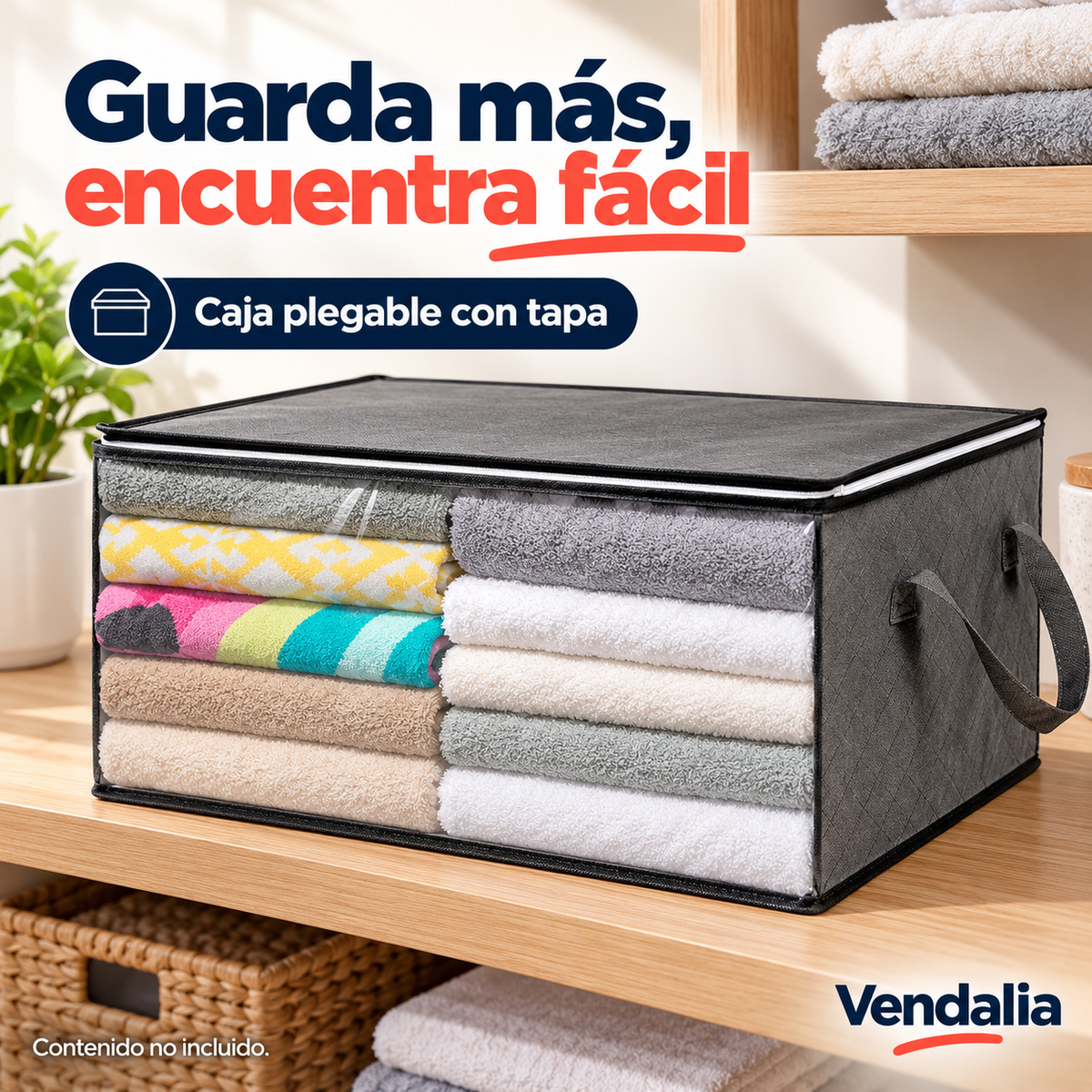 Caja gris plegable con ventana frontal — portada Vendalia