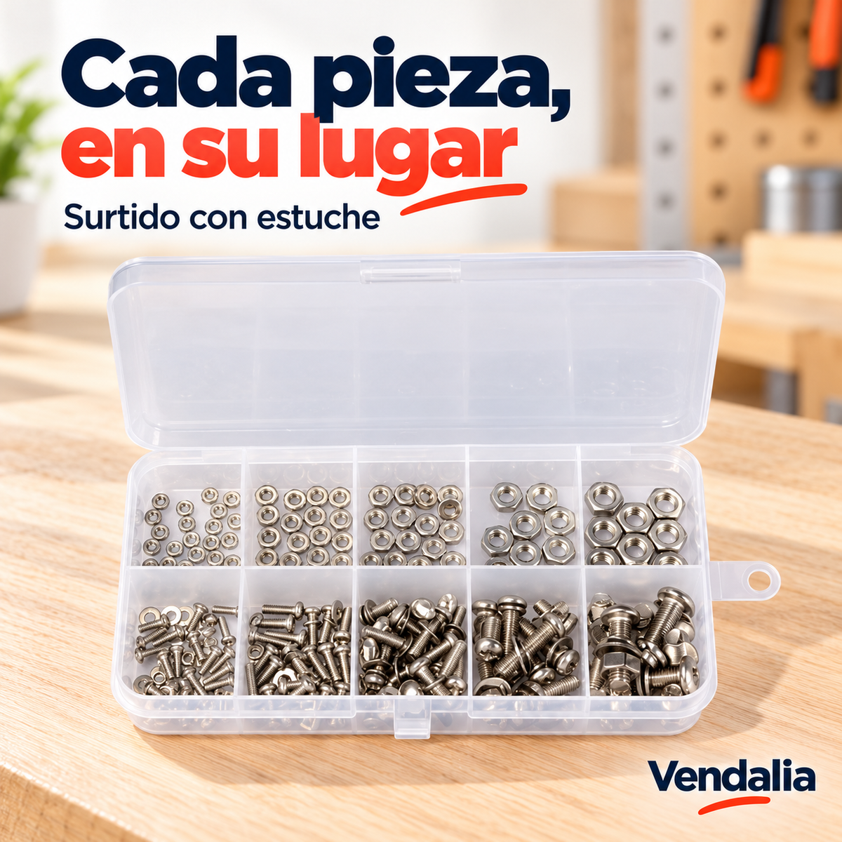 Kit de tornillos, tuercas y arandelas con estuche — Vendalia