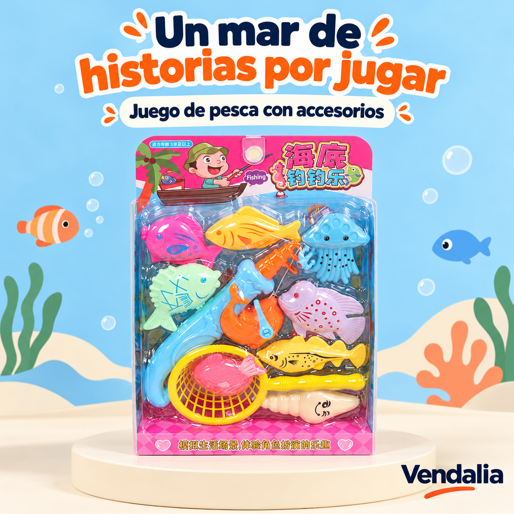 Portada Vendalia: Juego de pesca infantil con peces y accesorios