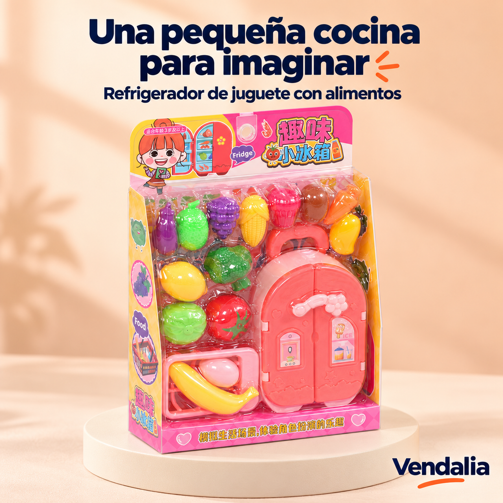 Portada Vendalia: Refrigerador de juguete con alimentos