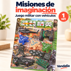 Juego militar con vehículos y accesorios, presentación completa en empaque — Vendalia