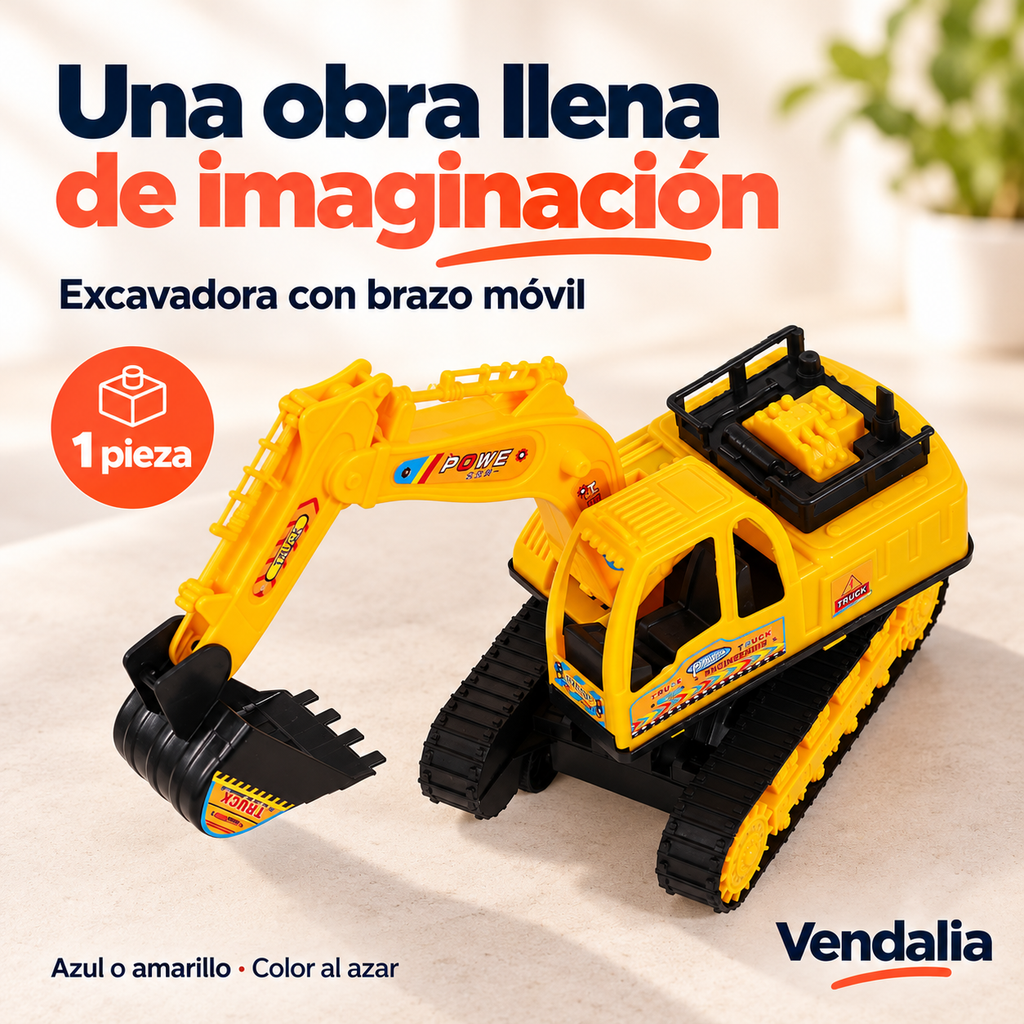 Excavadora de juguete con brazo móvil; color al azar — Vendalia