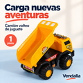 Camión volteo amarillo con negro y caja levantada, 1 pieza — Vendalia
