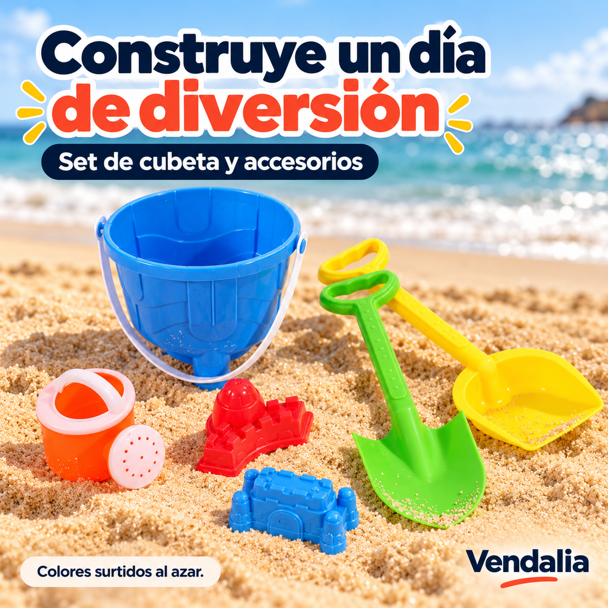 Vendalia — 53669 — set de cubeta azul y accesorios; ejemplo de colores enviados al azar