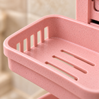 Jabonera de plástico rosa con pequeñas motas — detalle del producto