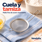 Colador plateado de malla fina. Portada Vendalia.