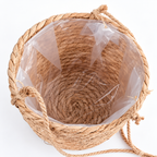 Maceta tejida de fibra natural con forro plástico transparente — detalle del producto
