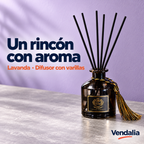 Difusor de lavanda con seis varillas y borla decorativa — Vendalia