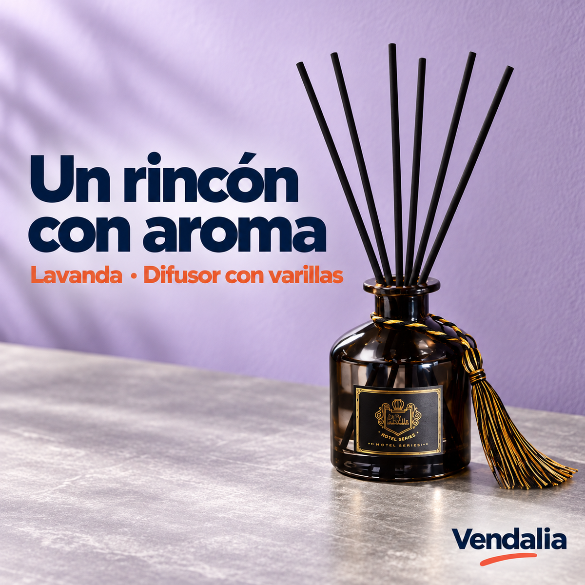 Difusor de lavanda con seis varillas y borla decorativa — Vendalia