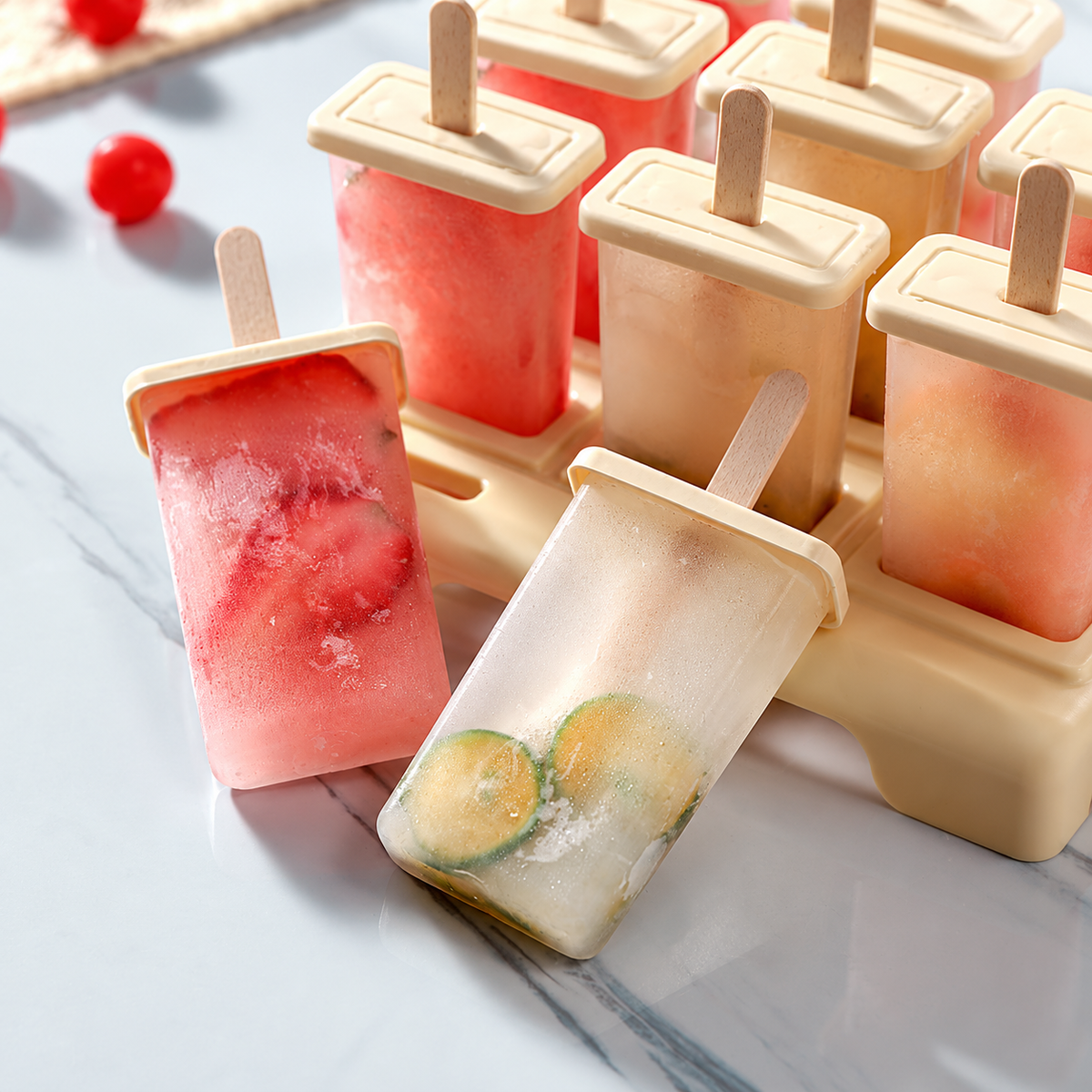 Molde beige de nueve paletas. Detalle de uso.