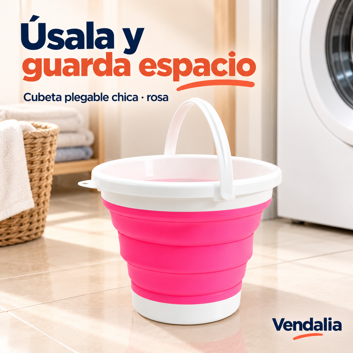 Cubeta plegable chica rosa, portada Vendalia
