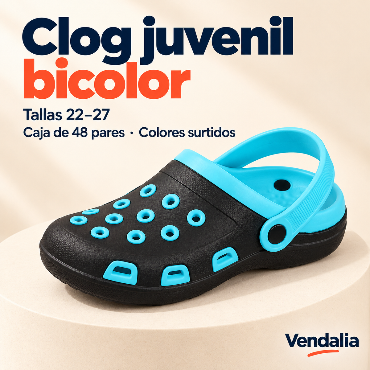 Clog juvenil bicolor · presentación Vendalia · SKU 53810