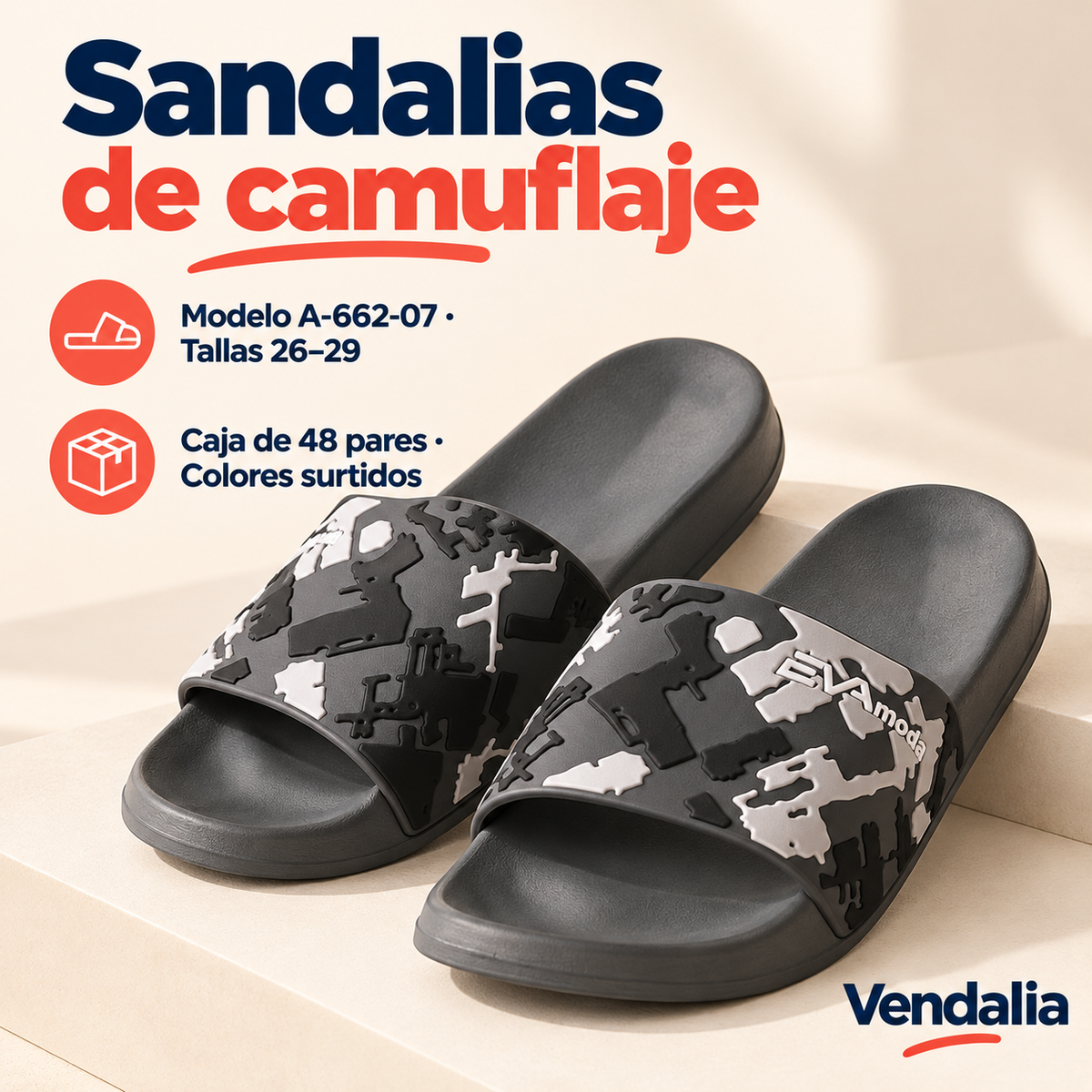 Sandalias de camuflaje · presentación Vendalia · SKU 53851