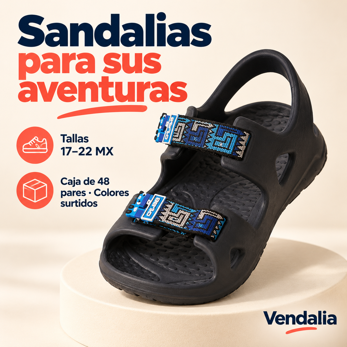 Sandalias para sus aventuras · presentación Vendalia · SKU 53855