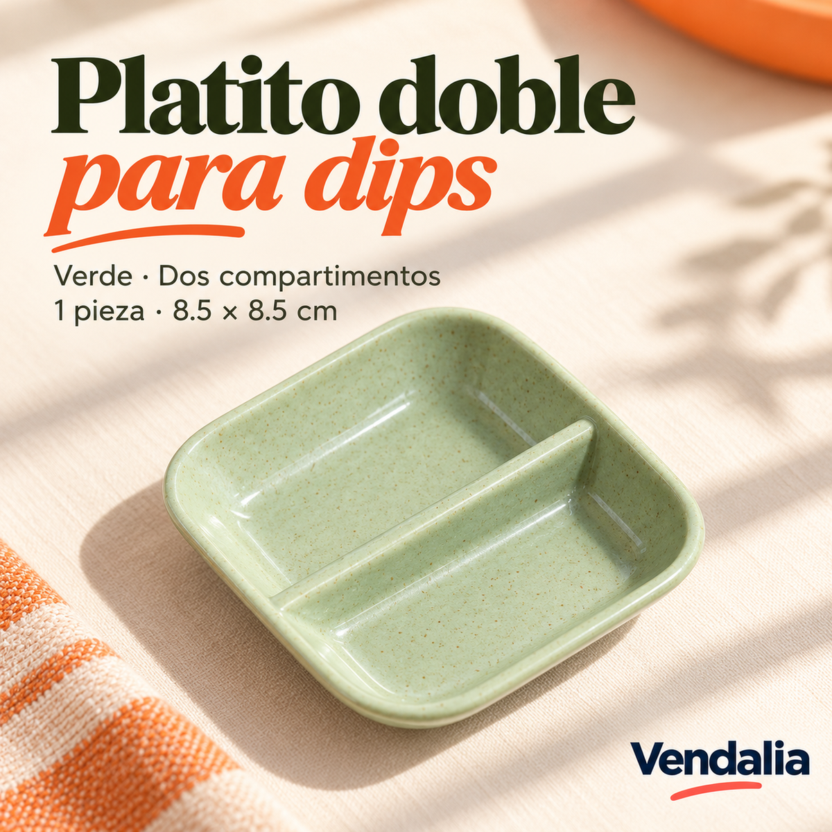 Platito doble para dips · presentación Vendalia · SKU 53999