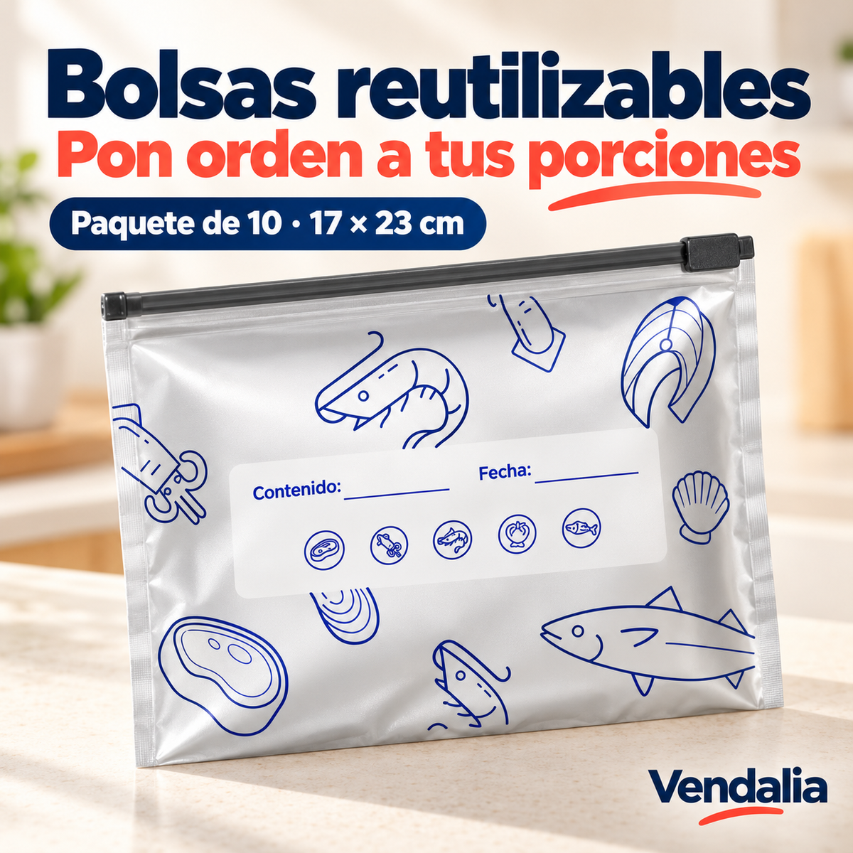 Bolsas reutilizables · presentación Vendalia · SKU 54041