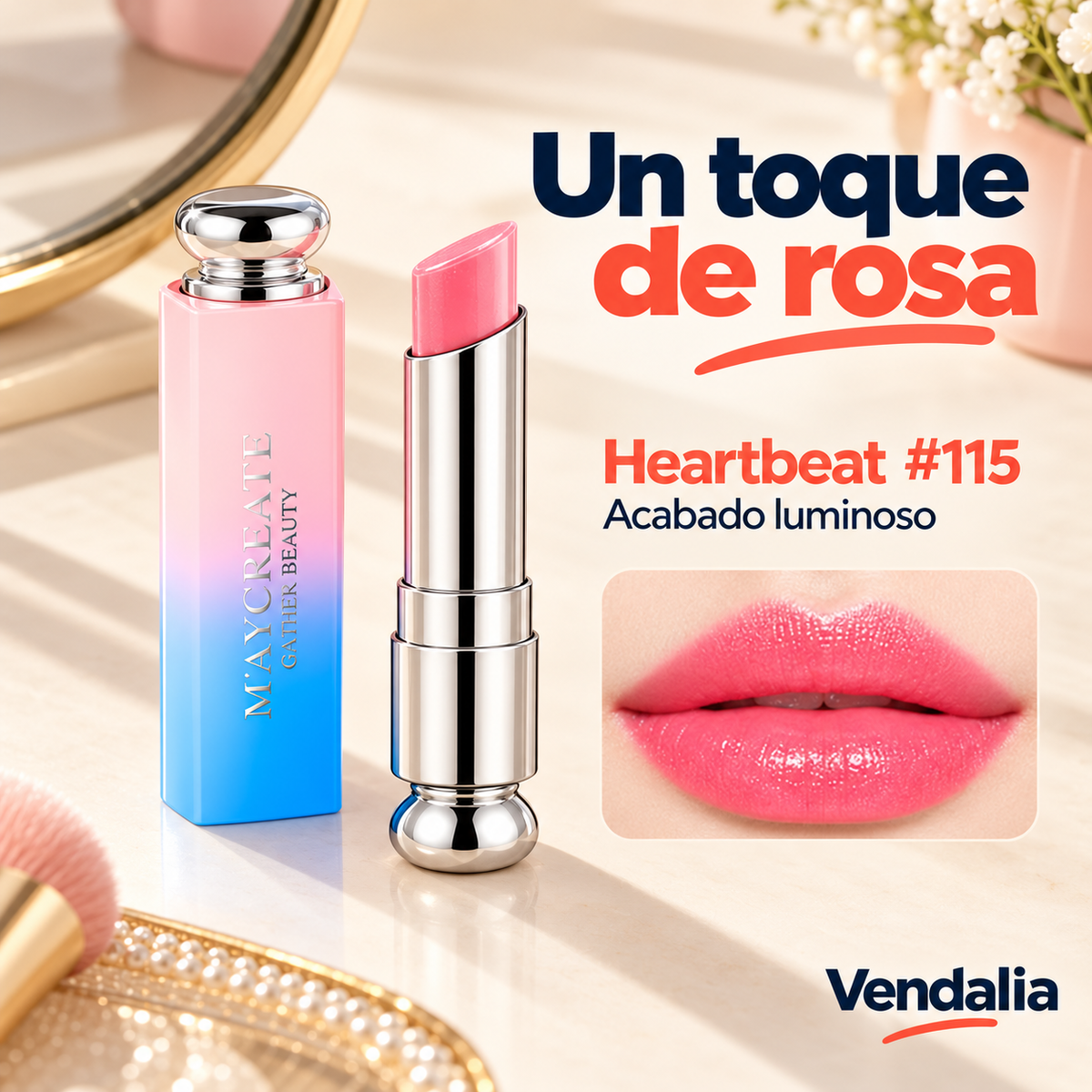 Labial MAYCREATE Heartbeat 115 rosa con tapa degradada — Vendalia.