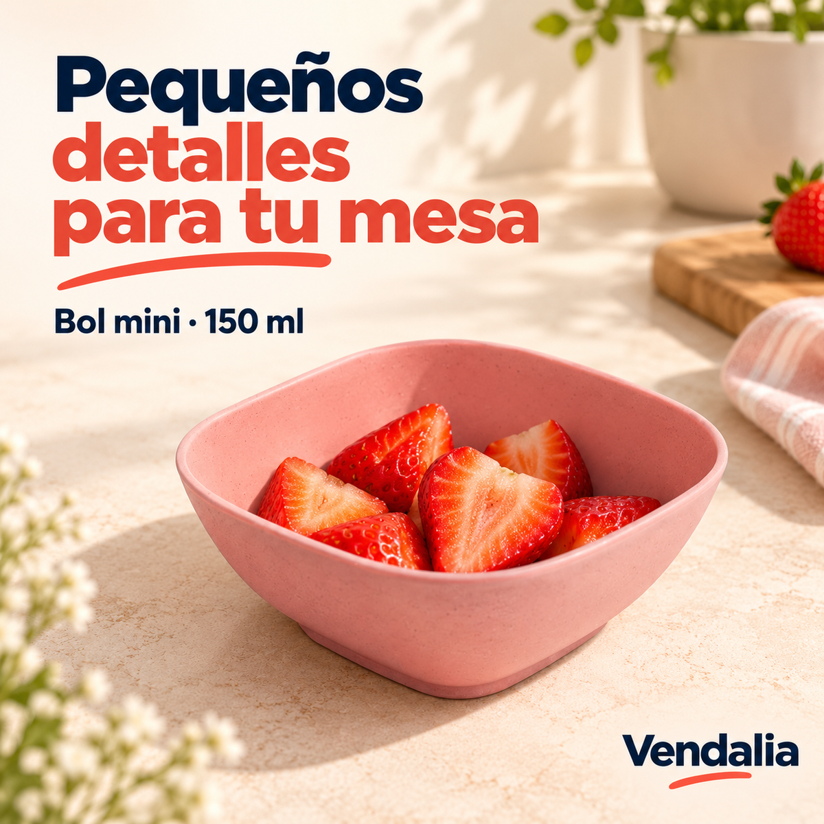 Bol mini cuadrado de 150 ml, rosa · portada Vendalia