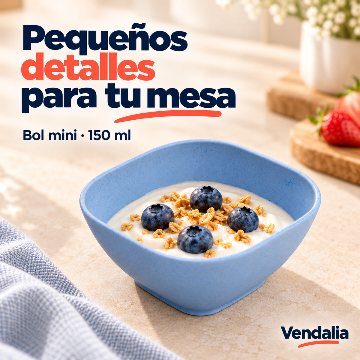 Bol mini cuadrado de 150 ml, azul · portada Vendalia