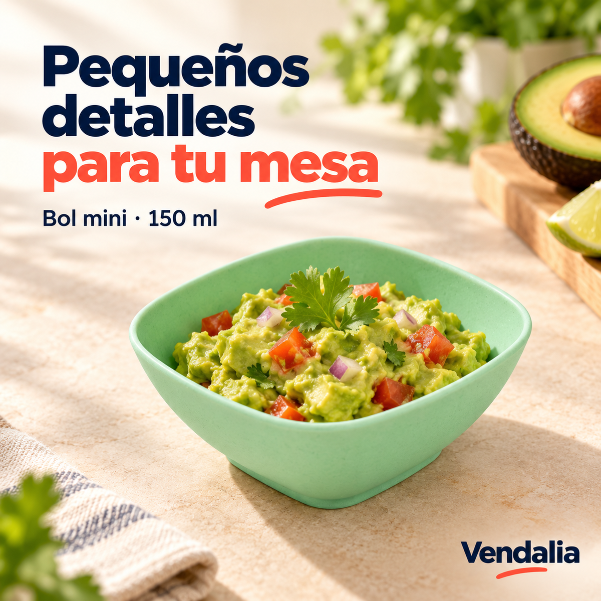 Bol mini cuadrado de 150 ml, verde · portada Vendalia
