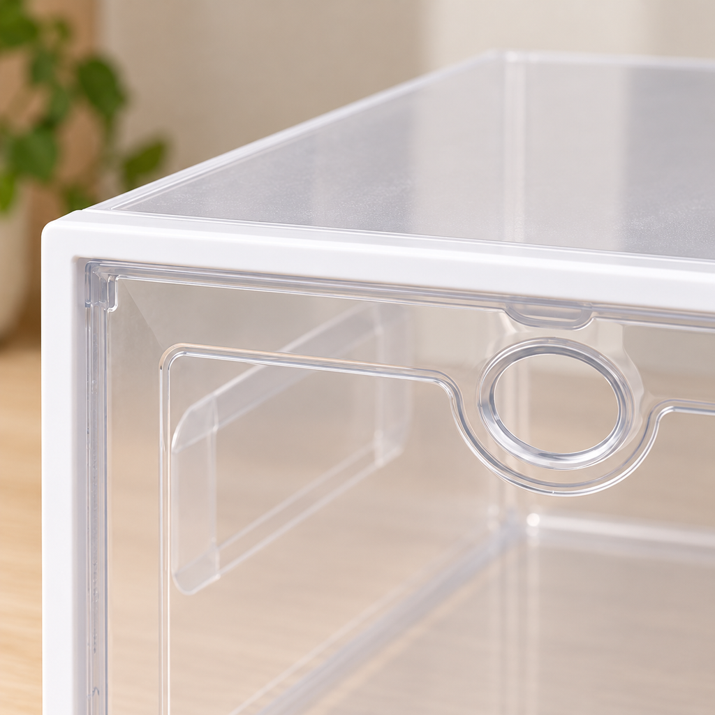 Caja para calzado con marco blanco — detalle