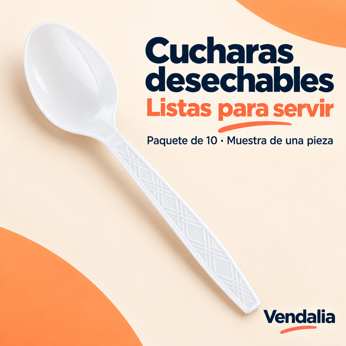 Cucharas desechables · presentación Vendalia · SKU 54195
