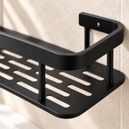Repisa negra para pared con base ranurada — detalle