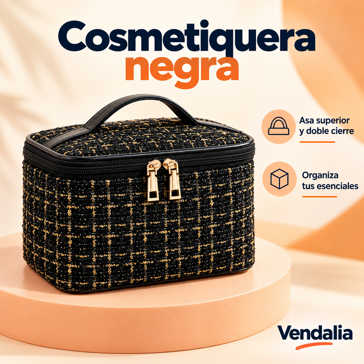 Cosmetiquera negra · presentación Vendalia · SKU 54271