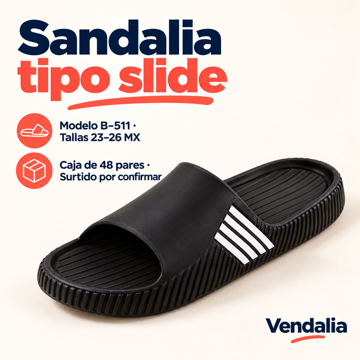 Sandalia tipo slide · presentación Vendalia · SKU 54309
