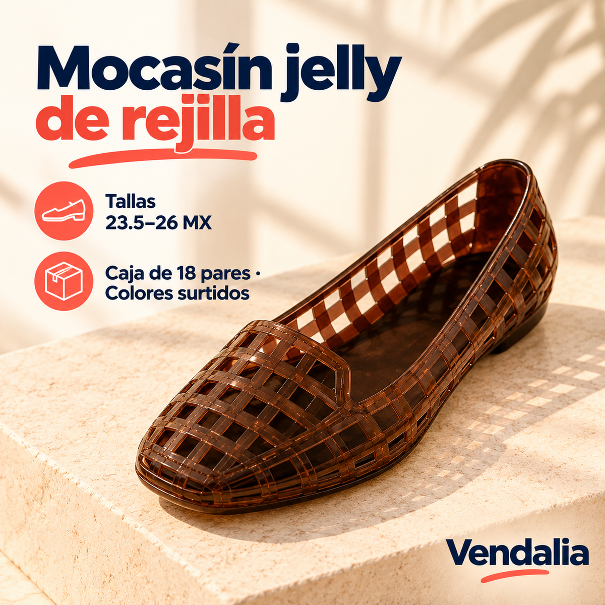 Mocasín jelly de rejilla · presentación Vendalia · SKU 54367