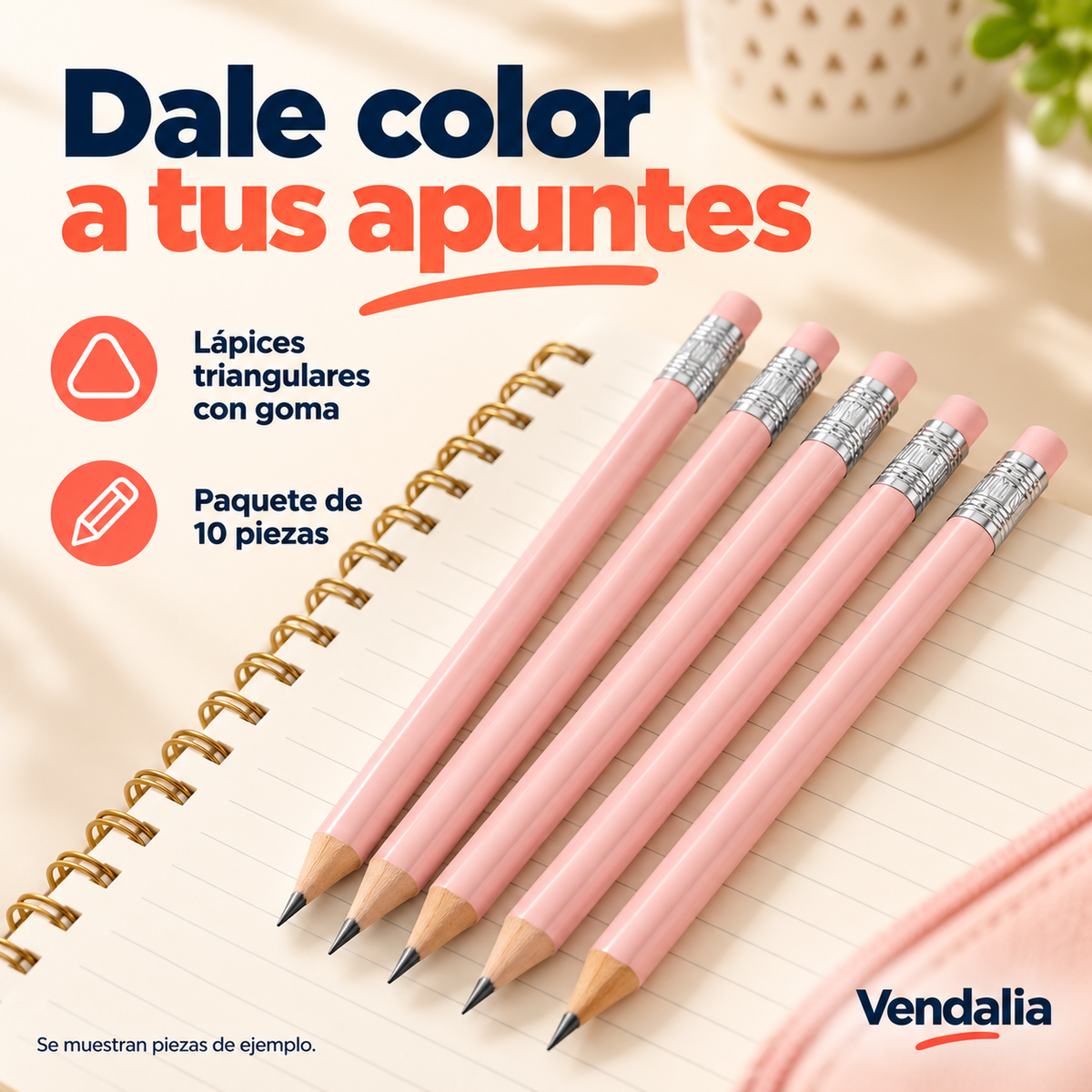 Lápices triangulares rosa durazno, paquete de 10 piezas; muestra parcial — Vendalia