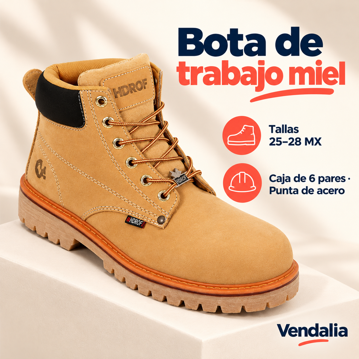 Bota de trabajo miel · presentación Vendalia · SKU 54394