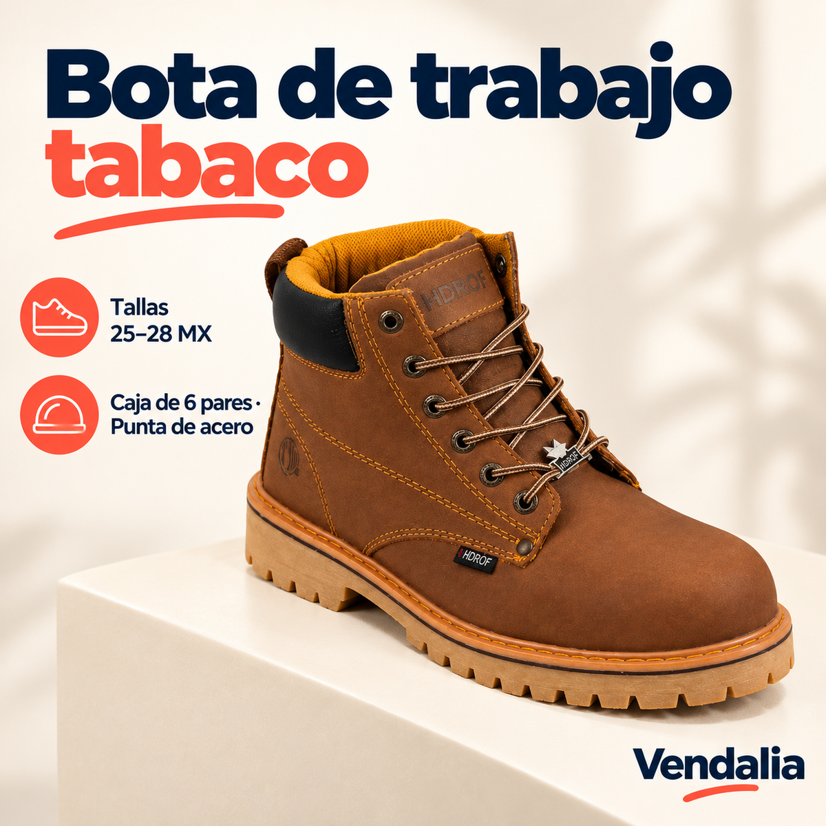 Bota de trabajo tabaco · presentación Vendalia · SKU 54396