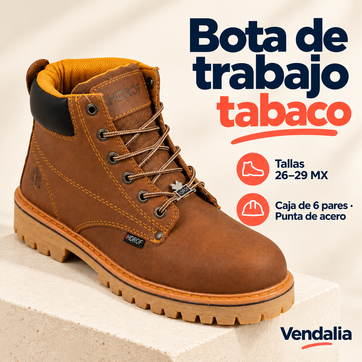 Bota de trabajo tabaco · presentación Vendalia · SKU 54397