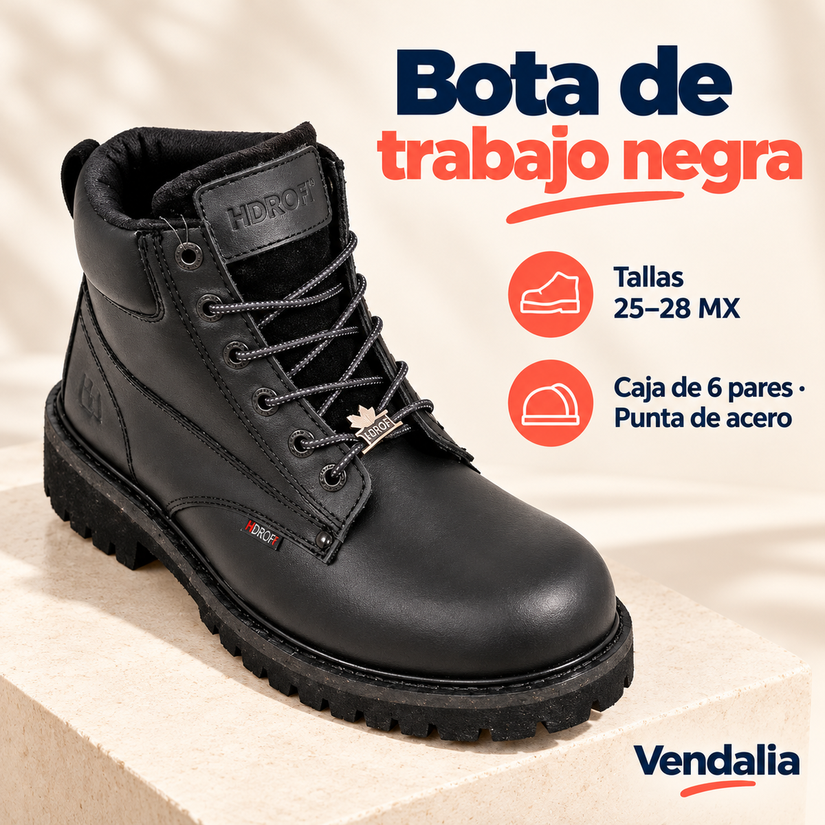 Bota de trabajo negra · presentación Vendalia · SKU 54398