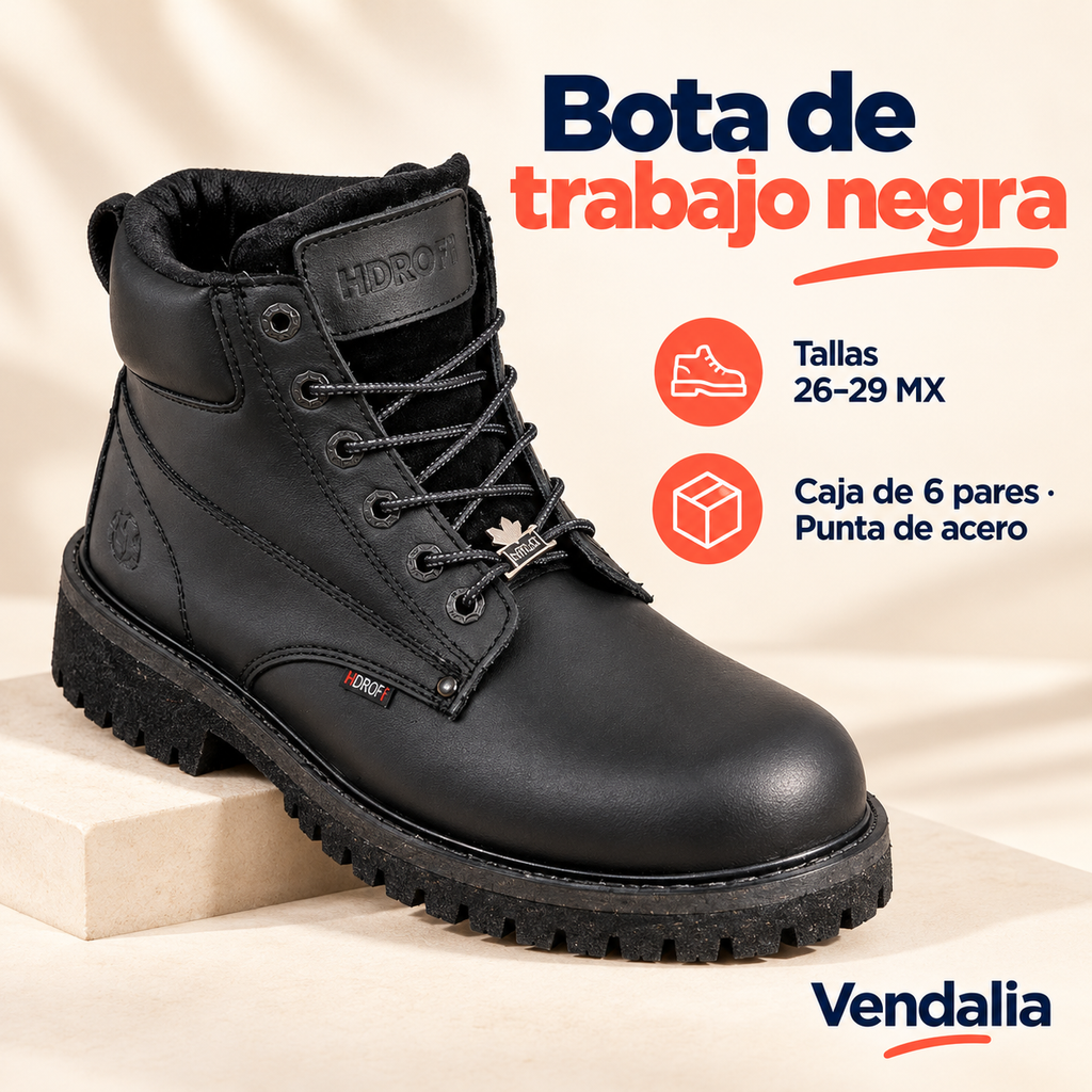 Bota de trabajo negra · presentación Vendalia · SKU 54399