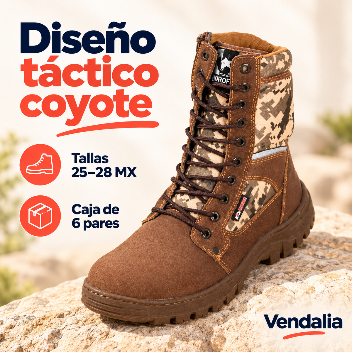 Diseño táctico coyote · presentación Vendalia · SKU 54404