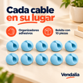 Bolsita de diez organizadores adhesivos azules para cables.