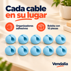 Bolsita de diez organizadores adhesivos azules para cables.