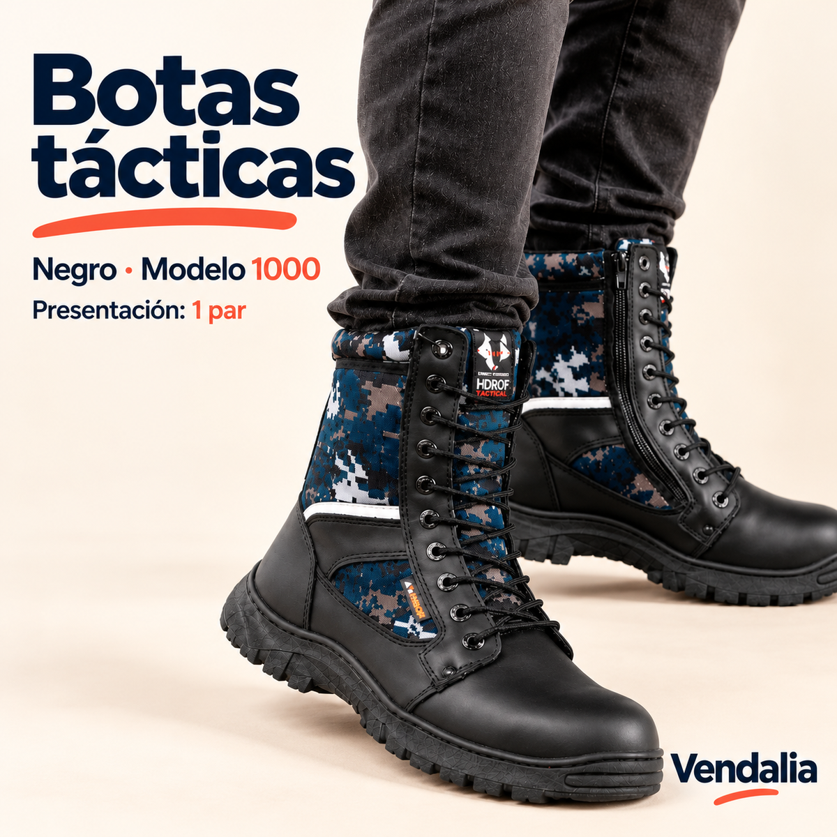 Botas tácticas · presentación Vendalia · SKU 54442