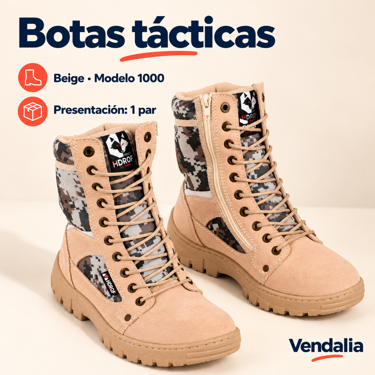 Botas tácticas · presentación Vendalia · SKU 54443