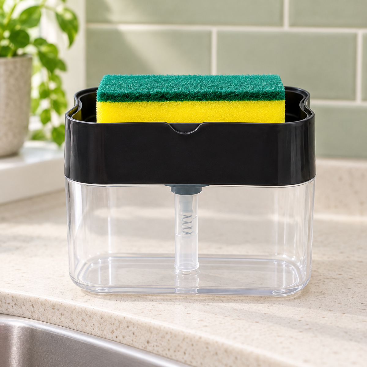 Dispensador de Jabón con Esponja en ambiente de hogar — Vendalia