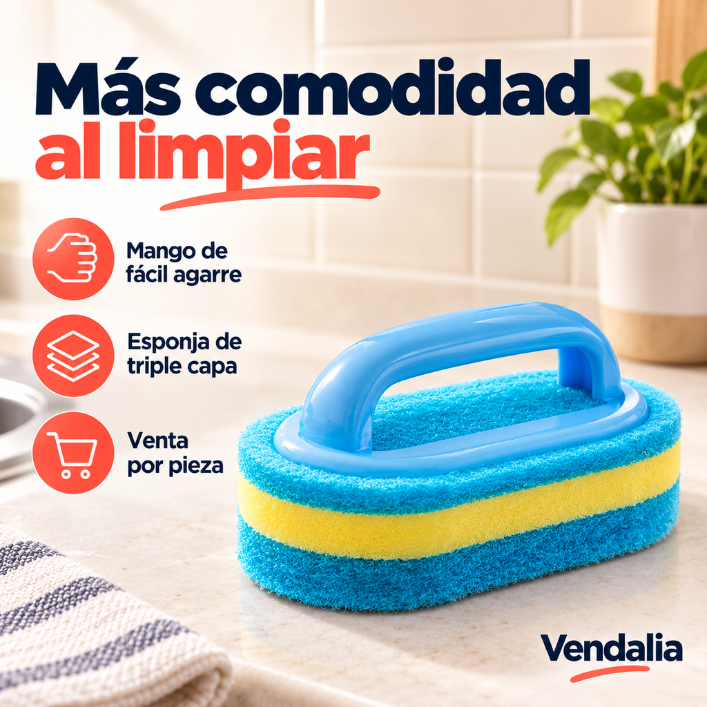 Esponja de triple capa con mango azul — Vendalia